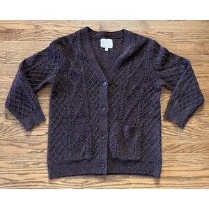 Thread & Supply Calista Soft Cable-Knit Cardigan Sweater Womens LP Brown Cozy